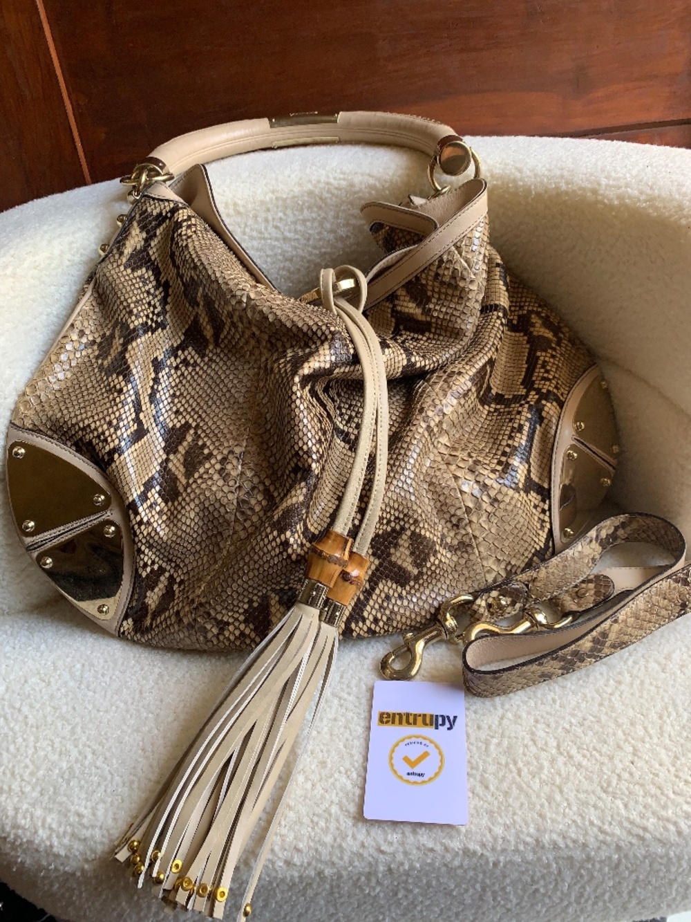 Rare Gucci Indy Babouska Large Python Hobo Bag Exotic Snakeskin Auth
